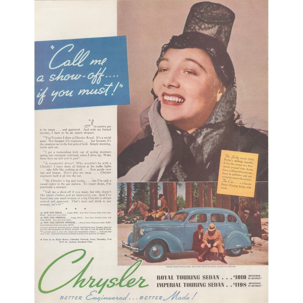 Vintage 1938 Chrysler Royal Touring Sedan Print Ad Pre-WWII Auto & Fashion